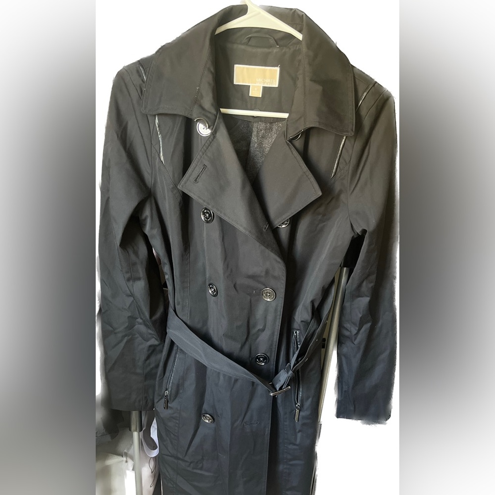 Michael Kors black trench coat - rarely worn, size small. Waterproof! With belt